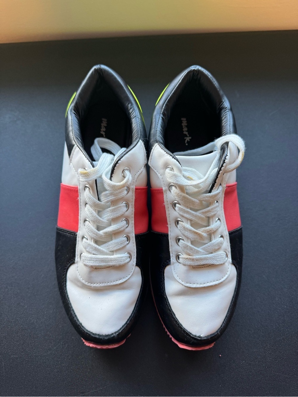 mark. White, Black & Coral Pink Colorblock Lace-Up Sneakers